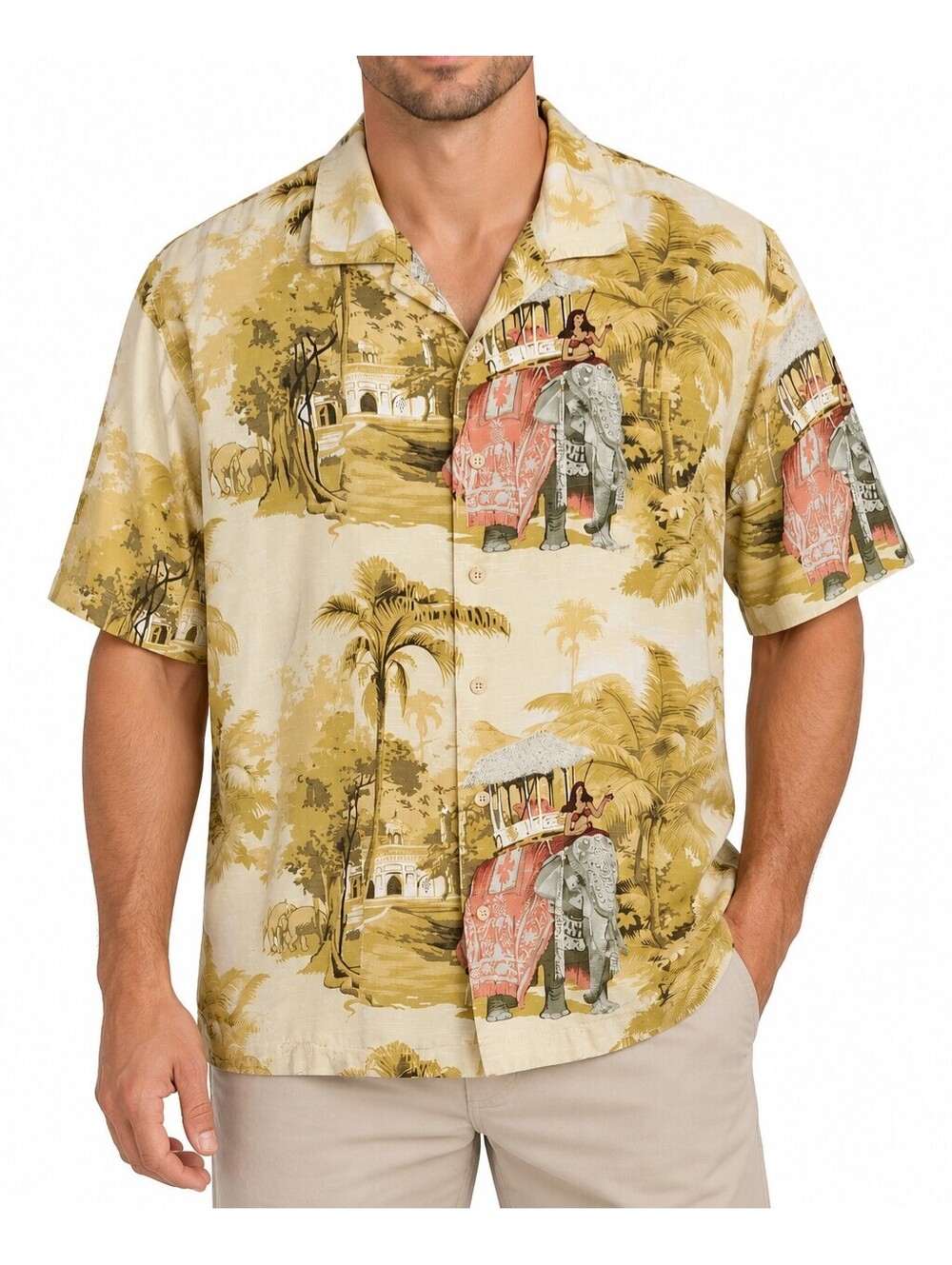 Tommy Bahama XXL 100% Silk Hawaiian Shirt Elephant Tropical Scenic